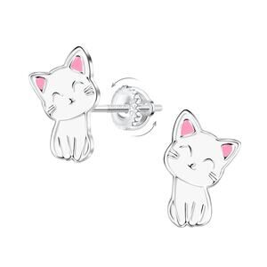 Silver Cat Screw Back Earrings
